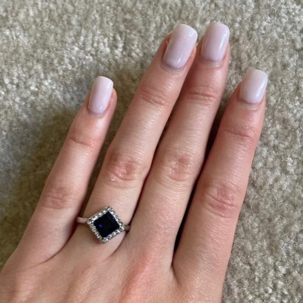 Blue Gemstone Ring W/ CZ Diamonds